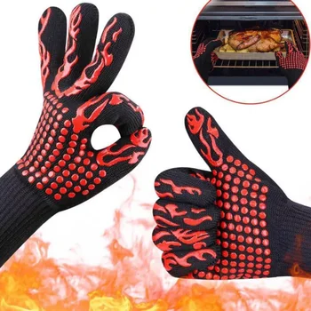 Çift BARBEKÜ ızgara eldivenleri ısıya dayanıklı eldivenler Silikon Kaymaz Pişirme Pişirme Barbekü fırın eldivenleri Yanmaz BARBEKÜ Aksesuarları