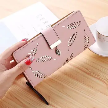 Moda Cüzdan Kadın 2020 Yeni pu deri cüzdan Kadın uzun cüzdan Altın İçi Boş Yaprak Çanta Bayanlar bozuk para cüzdanı kart tutucu Debriyaj