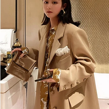 2020 Sonbahar Yüksek Kalite Vintage Blaze Kadın Zarif Şık Takım Elbise Ceket Kore Uzun Kollu Haki Blazer Femme Gotik Dekor M073