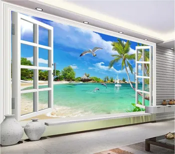 Özel duvar kağıdı 3D Okyanus Hawaii pencere dışında manzara duvar yatak odası oturma odası ev dekorasyon