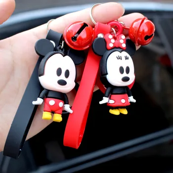 Disney sevimli karikatür PVC bebek anahtarlık çan kolye anahtarlık sırt çantası kordon çift hediye bebek oyuncak bebekler