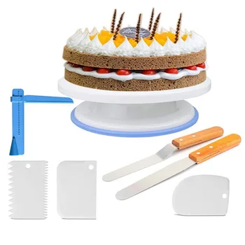 7 Adet Ayarlanabilir Kek Pürüzsüz Parlatıcı Sıyırıcılar Kek Standı Dekorasyon Araçları 11 İnç Dönen Kek Pikap Dekorasyon için