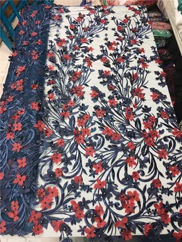 Stok tasarım Güzel çiçekler nakış fransız dantel kumaş 5 yards boncuklu ve sequins dantel kumaş JRB - 20.41809 parti elbise için