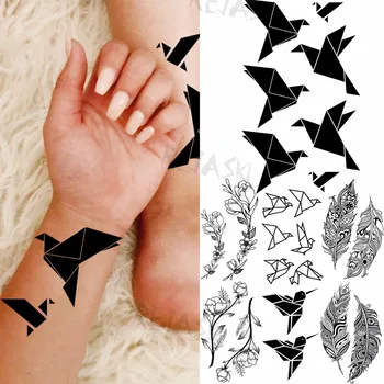 Küçük 3D Kağıt Vinçler Geçici Dövmeler Kadınlar İçin Yetişkin Zambak Kuş Tüyü Sahte Dövme Etiket Su Geçirmez Vücut Sanatı Boyama Dövme