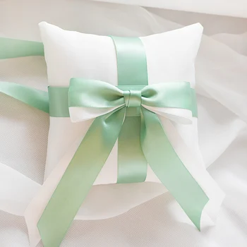 En kaliteli Çift renk yay alyans yastık yeşil saten gelin yüzüğü Yastıklar yastık Parti Malzemeleri DIY Süslemeleri