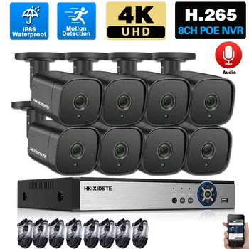 8MP Ultra HD POE IP Bullet Kamera Seti 8CH NVR Kiti güvenlik kamerası Güvenlik Sistemi Kiti 4CH 4K Açık Video Gözetim Sistemi Se