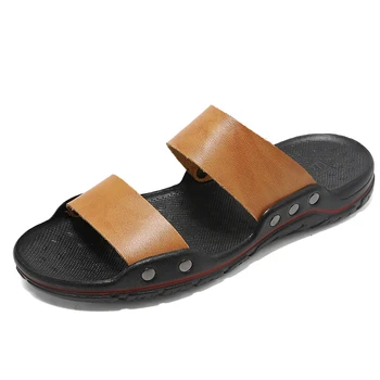 Erkek Büyük Boy 48 Deri Terlik Slip-On rahat ayakkabılar Yaz Nefes Açık erkek terlikleri Rahat plaj sandaletleri