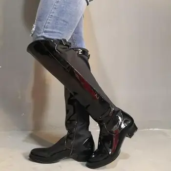 Yeni Varış Kadın Kış Diz Sürme Şövalye Çizmeler Unisex Blok Topuk Fermuar Yuvarlak Ayak Siyah parti ayakkabıları Kadın Artı ABD Boyutu 5-20