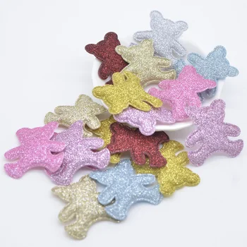 50 Adet 35 * 35mm Yastıklı Glitter Kumaş Ayı Aplike DIY Elbise El Sanatları Kumaş Dikiş Malzemeleri Yamalar Saç BB Klipleri Dekor H99