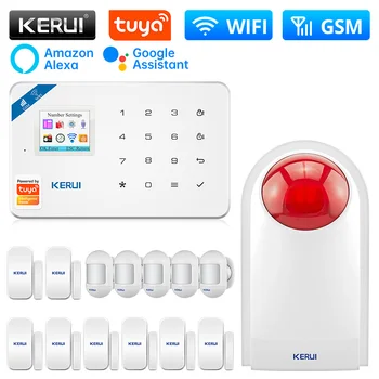 KERUI W181 Akıllı Ev Alarm Sistemi WİFİ GSM Alarm Alexa Tuya Akıllı Hareket sensör dedektörü Kapı Sensörü Kablosuz Siren Siren