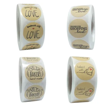 500 adet / 1 Rulo Kraft Kağıt Yuvarlak Etiket Mal Paketi Mühür Etiket 'Ekmek ''Pişmiş ''Teşekkürler Alışveriş ''El Yapımı Aşk' 2.5 cm / 0.98 in