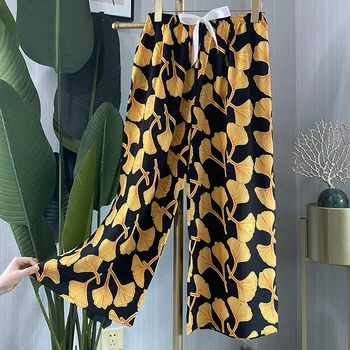 Kadın Viskon Pantolon Baskılı Çiçek Pantolon Kadın İç Çamaşırı Ev Giysileri Elastik Bel Pijama Rahat 2021 Yaz Külot
