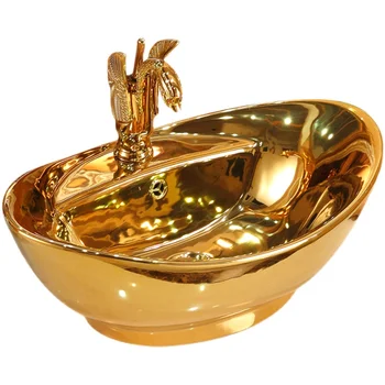 Avrupa Seramik Altın Renk Lavabo Altın Lavabo Banyo Tezgah Şampuan Lavabolar Otel Seramik Sanat Havzası Gemi Lavabo