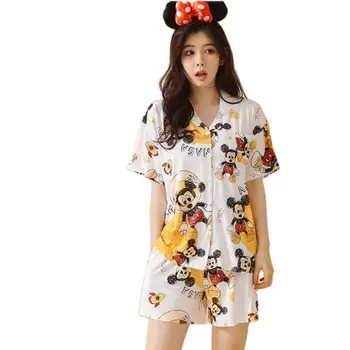 Disney Mickey Mouse 4XL Şarkıcı Meme Üst ve Şort Uygun Bayanlar Rahat Pijama Set Kadın 2 Adet Kadın Yaz Gevşek Pijama 