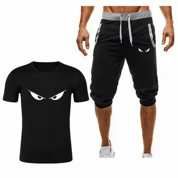 Yeni yaz erkek t-shirt + Koşu Şort rahat erkek komik Spor eğitimi t shirt erkek spor t-shirt tops