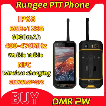 Rungee IP68 Açık Su Geçirmez Walkie Talkie Telefon UHF 6000mAh 5.5 İnç 6G + 128G 400-470Mhz kablosuz şarj GLONASS GPS NFC 16MP