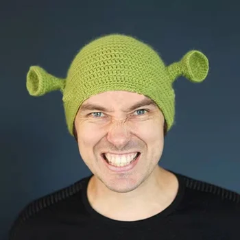 Unisex Yeşil Canavar Shrek Şapka El Yapımı örgü şapkalar Parti Komik Bere Kap Fotoğraf Sahne Giyim Dekorasyon Doğum Günü Hediyeleri