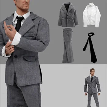 DOLLSFIGURE CC139 1/6 Ölçekli Erkek Gri İş Beyefendi Takım Elbise Ceket Gömlek Kravat ve pantolon seti için 12in Aksiyon Figürü Vücut Modeli