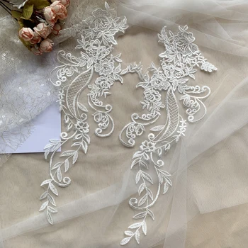 2 Adet Dantel Aplike Elbise Dikiş Fildişi Beyaz Yama Dantel Aplike Düğün Çiçek DIY El Sanatları için