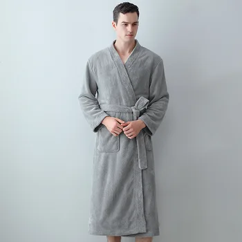 Mercan Polar Sıcak Kimono Robe Erkekler Uzun Kollu Gecelik Loungewear Kış Flanel Pijama Kıyafeti Rahat Bornoz Ev Tekstili