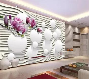 3d özel fotoğraf duvar kağıdı duvar resimleri çıkartmaları Mor Manolya Çiçek Çizgili 3D TV Duvar papel de parede para quarto