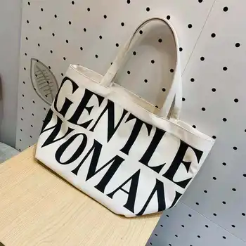 Bayanlar Moda Sanat Retro Tuval Büyük Kapasiteli Çevre Dostu kol çantası Çanta Mektubu Baskı Alışveriş Seyahat Plaj El Çantaları