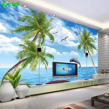 Güzel Yunus Defne Severler Akdeniz Yatak Odası Oturma Odası TV Arka Plan Filmi duvar kağıdı 3D Deniz Manzarası Uçan Kuş Duvar