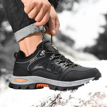 Kış yürüyüş ayakkabıları Kürk Erkekler Su Geçirmez Açık Yürüyüş Botları Unisex Yüksek top Trekking Sneakers Sıcak Tutmak Artı Boyutu 36-48