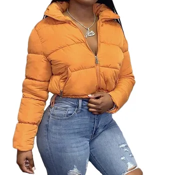 Kırpılmış balon ceket Kadınlar 2021 Yeni Moda Uzun Kollu Standı Yaka Sıcak Rahat Kısa Çok renkli Kabarcık Ceket Kadın JD1309