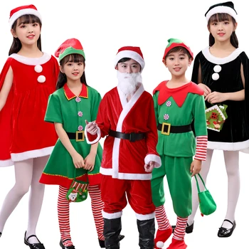 Noel Noel Baba Kostüm Takım Elbise Cosplay Bebek Erkek Kız Elbise Ekli Şapka Festivali Giysileri Yeni Yıl Unisex Parti
