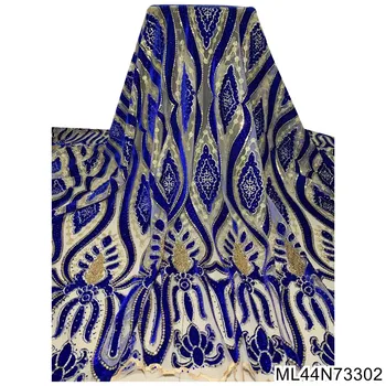 Son afrika dantel kumaş 2021 yüksek kaliteli kadife dantel nijeryalı kraliyet mavi dantel kumaşlar düğün elbisesi 5 metre ML44N733