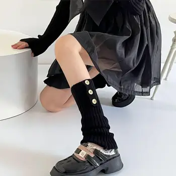 Düz renk düğmeleri örgü kadın bacak ısıtıcıları sonbahar Ve kış yeni Harajuku Lolita Kolej tarzı çorap kapak yün çizmeler kapak