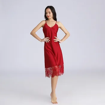 Kadınlar Seksi Dantel Spagetti Kayışı Gecelik İlkbahar Yaz Yeni Rayon İnce Gecelik Uzun Gevşek Pijama M-XL Rahat Ev Elbise