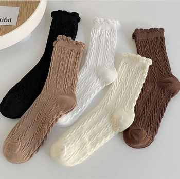 Yığılmış Çorap Ahşap Kulaklar Retro Düz Renk Dantel Çizgili Elmas Sevimli Japon Jk Çorap Kawaii Lolita Çizgili Ins Çorap
