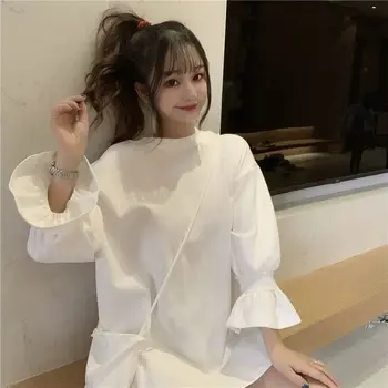 Kore Tatlı Kawaii Parlama Kollu Kadın Bluz Beyaz Ve Sarı Gevşek Kadın Bluzlar Çanta 2023 Yeni
