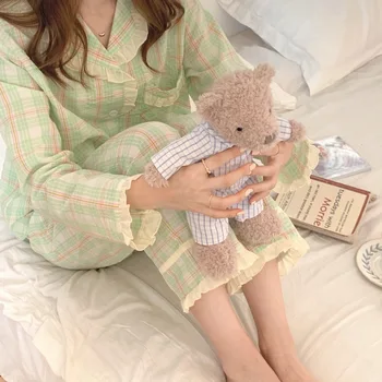 Sonbahar Yeni Kadın Eğlence Uzun Kollu Günlük Ev Giysileri İki Parçalı Takım Elbise Yumuşak Rahat Gevşek Rahat Loungewear Pijama Seti