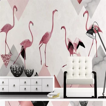 Dekoratif duvar kağıdı Şık basit tarzı geometrik tepe flamingo mermer arka plan duvar tablosu
