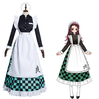 Anime iblis avcısı Kamado Tanjirou Cosplay Kostüm Hizmetçi Elbise Kıyafetler Cadılar Bayramı Karnaval Elbise