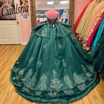Elbise Quinceanera Zarif 2022 Yeşil Prenses Topu Elbiseler De 15 Años Sweet16 Elbise Vestidos Appliques 
