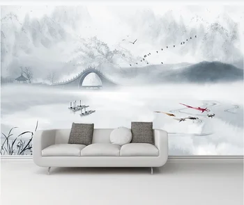 Özel Duvar Kağıdı 3D Manzara Boyama Jiangnan Yeni Çin Tarzı Arka Plan Duvar
