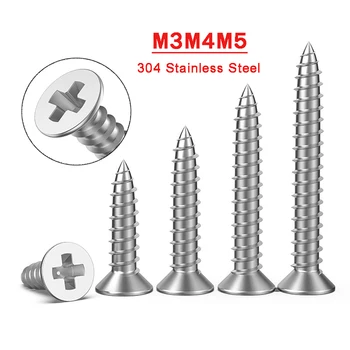 M3 M4 M5 A2 304 Paslanmaz çelik Çapraz işlenmiş Havşa Düz kafa dokunarak vidalar Ahşap Vida Alçıpan vidalar Uzunluk: 8mm-60mm