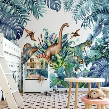 El-boyalı Tropikal Bitkiler Karikatür Dinozor çocuk Odası Özel Duvar Ev Duvar Kağıdı Çocuk Odası duvar kağıdı Papel De Parede
