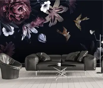 özel şakayık çiçekleri duvar kağıtları oturma odası için siyah yatak odası arka plan manzara 3D duvar duvar kağıtları ev dekor süslemeleri