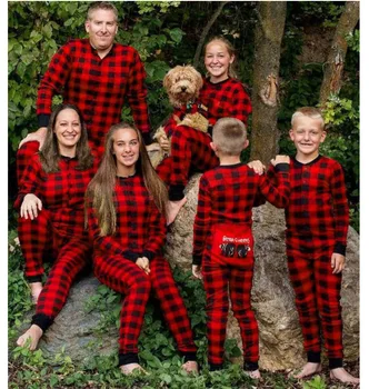 Avrupa ve Amerikan ebeveyn-çocuk Noel takım elbise aile giyim Ekose tulum ev hizmeti