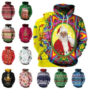 Noel Jumper Gevşek Hoodie Uzun Kazak Üstleri Rahat Artı Kollu Noel Kapşonlu Uzun Kollu Üstleri Jumper Gevşek Rahat Noel Artı