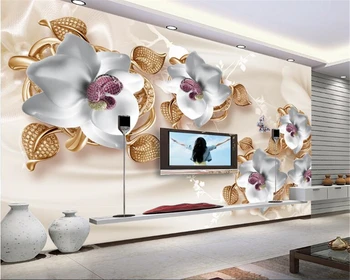 beibehang Yüksek kalite moda estetik su geçirmez papel de parede 3d duvar kağıdı lüks 3D takı çiçekler TV arka plan duvar