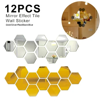 12 adet Akrilik 3D Ayna Duvar Sticker Altıgen DIY Duvar Çıkarılabilir Oturma Odası Çıkartması Sanat Süsler Ev Yatak Odası Dekorasyon İçin