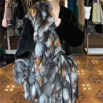 2022 Kış Yeni kadın Moda Tilki Kürk Kalın Ceket Bayanlar Streetwear Zarif Uzun Kollu Orta Uzunlukta Sıcak Zayıflama Kürk ceket