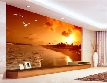 Özel duvar 3d fotoğraf duvar kağıdı Günbatımı günbatımı plaj manzara yağlıboya ev dekor odası duvar kağıdı duvarlar için 3 d rulo