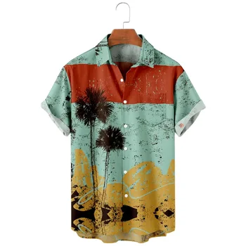 2022 yeni erkek rahat nefes kısa kollu üst moda Yaka erkek gömleği Hawaii Plaj hindistan cevizi